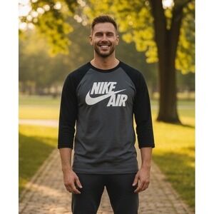 Nike Air Raglan T Shirt Men's Size XL Baseball‎ Tee Gray Black Pullover Swoosh